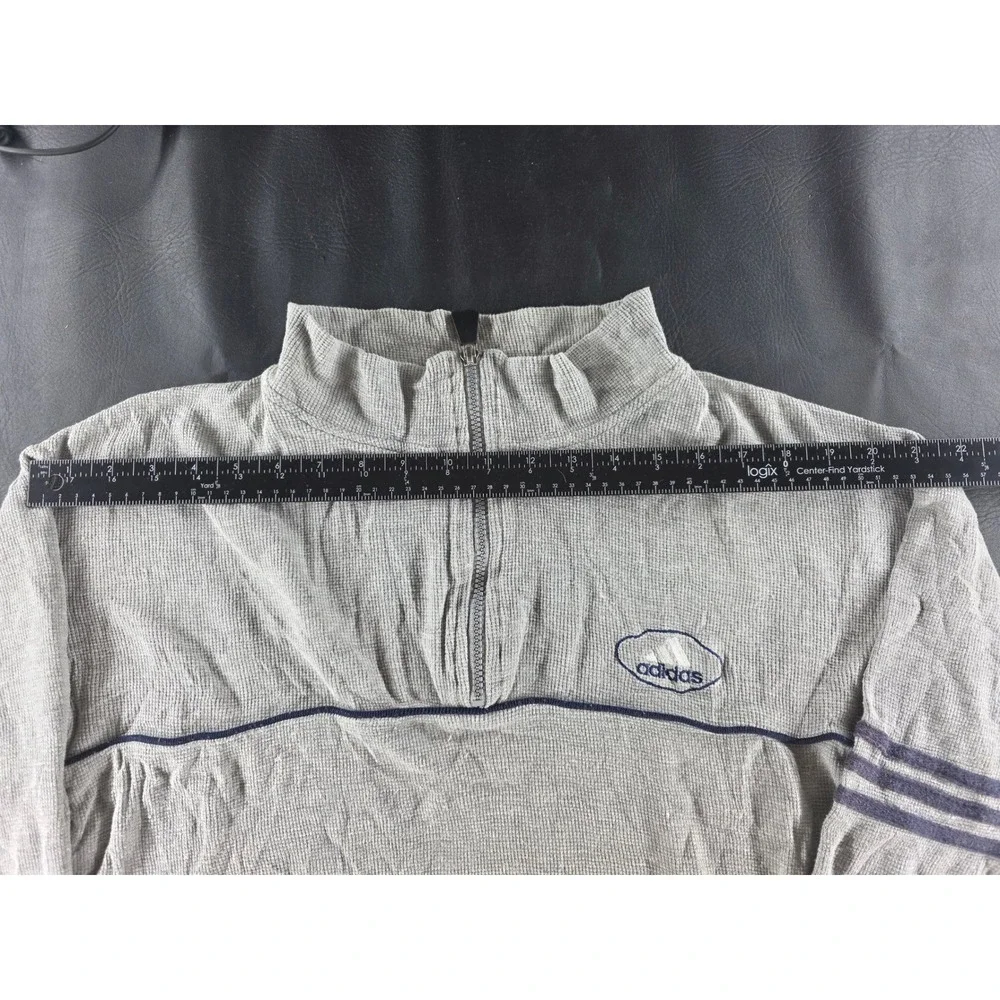Adidas Mens Vintage Grey Waffle Knit Quarter Zip Pullover Long Sleeve Shirt L